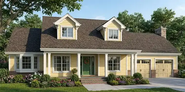 Country house plans 46-523 - front exterior, 2,201 sq ft, 3 bed, 2 bath house plans | Monster House Plans