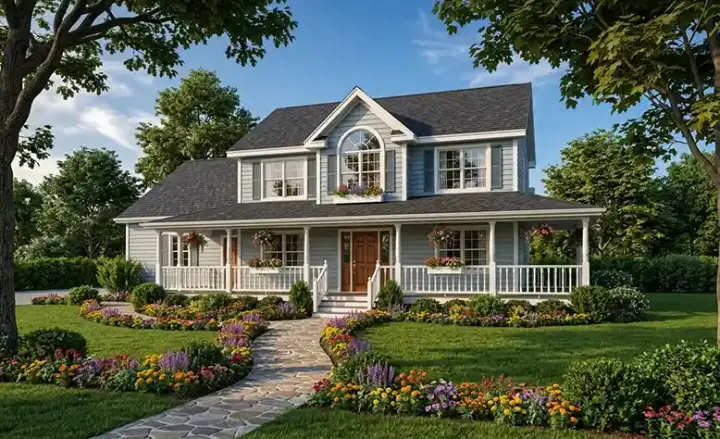 Country house plans 46-528 - front exterior, 2,260 sq ft, 4 bed, 2 bath house plans | Monster House Plans