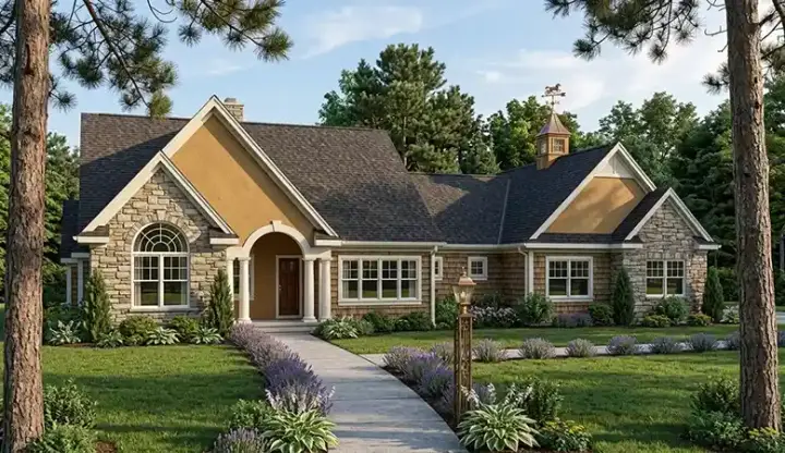 Traditional house plans 46-553 - front exterior, 2,614 sq ft, 3 bed, 2 bath house plans | Monster House Plans