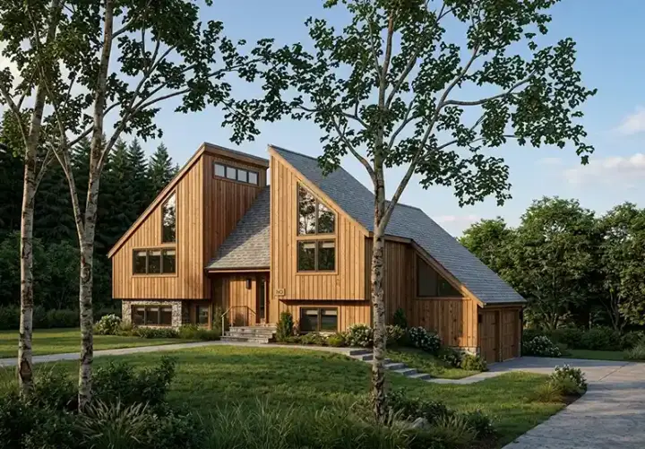 Contemporary house plans 46-579 - front exterior, 1,851 sq ft, 4 bed, 1 bath house plans | Monster House Plans