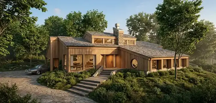 Contemporary house plans 46-584 - front exterior, 2,743 sq ft, 3 bed, 2 bath house plans | Monster House Plans