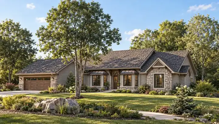 Traditional house plans 46-591 - front exterior, 1,803 sq ft, 3 bed, 2 bath house plans | Monster House Plans