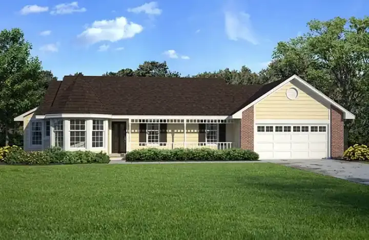 Traditional house plans 46-597 - front exterior, 1,583 sq ft, 3 bed, 2 bath house plans | Monster House Plans