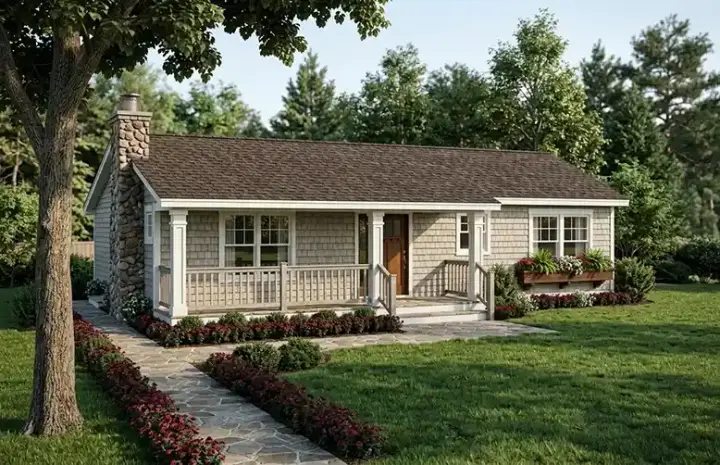 Country house plans 46-611 - front exterior, 1,092 sq ft, 3 bed, 1 bath house plans | Monster House Plans