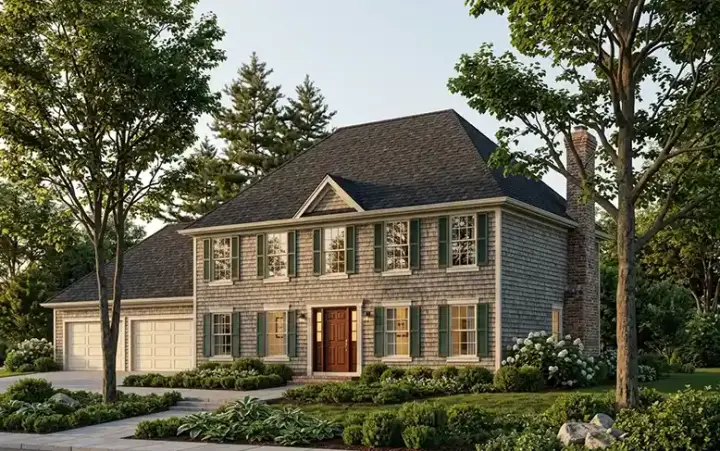 Colonial house plans 46-621 - front exterior, 2,224 sq ft, 4 bed, 2 bath house plans | Monster House Plans