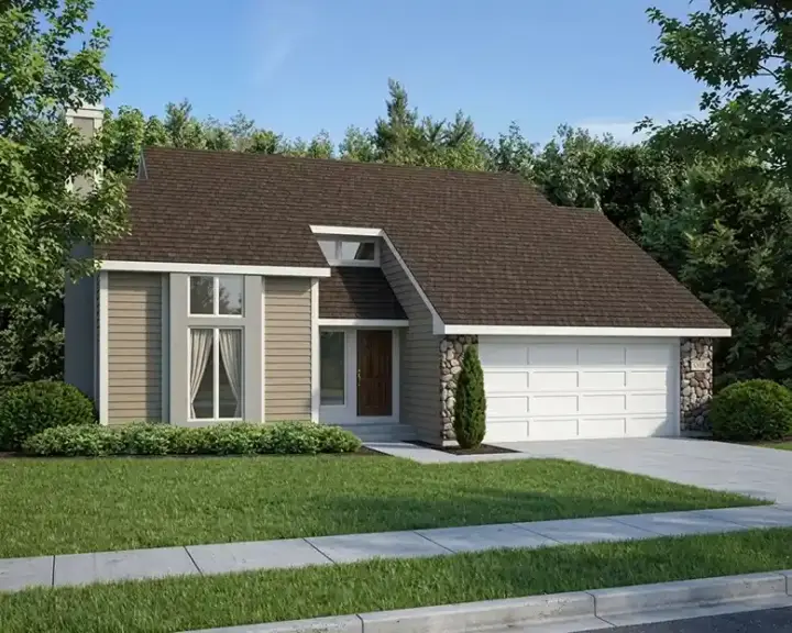Contemporary house plans 46-624 - front exterior, 1,784 sq ft, 3 bed, 2 bath house plans | Monster House Plans