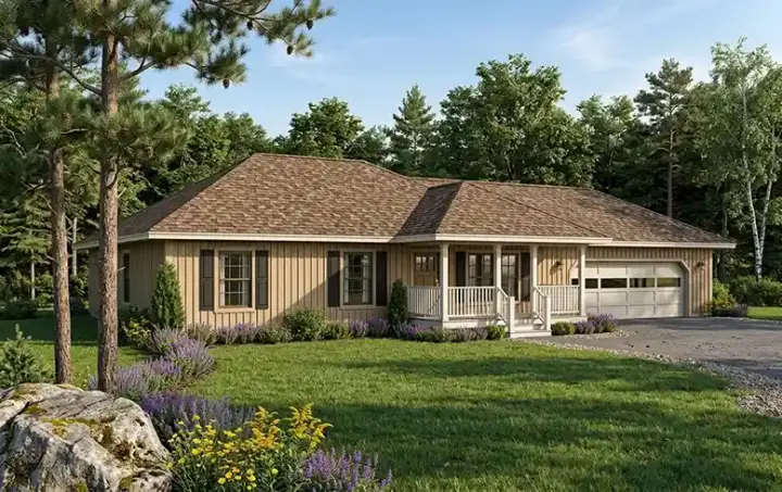 Traditional house plans 46-637 - front exterior, 1,137 sq ft, 3 bed, 2 bath house plans | Monster House Plans