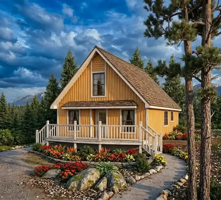 Mountain Rustic house plans 46-641 - front exterior, 1,003 sq ft, 1 bed, 1 bath house plans | Monster House Plans