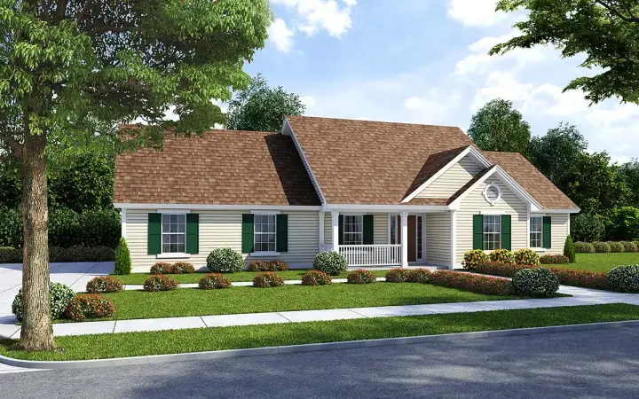 Traditional house plans 46-745 - front exterior, 1,400 sq ft, 3 bed, 2 bath house plans | Monster House Plans
