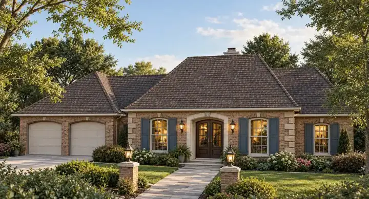 European house plans 47-125 - front exterior, 3,175 sq ft, 3 bed, 2 bath house plans | Monster House Plans