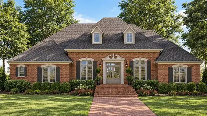 European house plans 47-127 - front exterior, 3,910 sq ft, 4 bed, 3 bath house plans | Monster House Plans