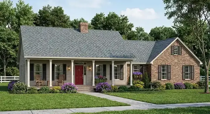 Country house plans 47-129 - front exterior, 2,034 sq ft, 3 bed, 2 bath house plans | Monster House Plans
