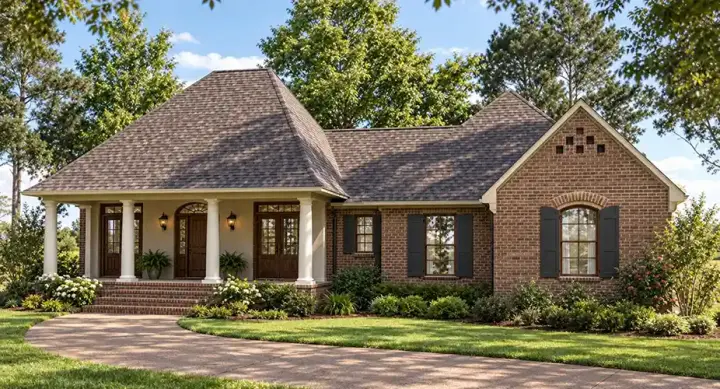 Acadian house plans 47-135 - front exterior, 2,018 sq ft, 3 bed, 2 bath house plans | Monster House Plans