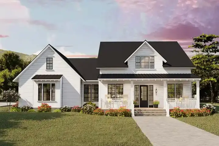 Modern Farmhouse house plans 47-201 - front exterior, 2,480 sq ft, 4 bed, 2 bath house plans | Monster House Plans