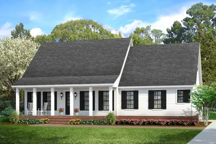 Farmhouse house plans 47-361 - front exterior, 1,599 sq ft, 3 bed, 2 bath house plans | Monster House Plans