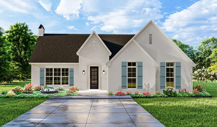 European house plans 47-364 - front exterior, 1,769 sq ft, 3 bed, 2 bath house plans | Monster House Plans