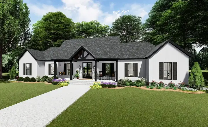 Transitional house plans 47-369 - front exterior, 1,953 sq ft, 3 bed, 2 bath house plans | Monster House Plans