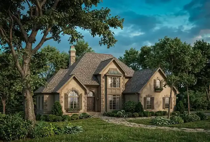 European house plans 48-111 - front exterior, 2,918 sq ft, 4 bed, 3 bath house plans | Monster House Plans