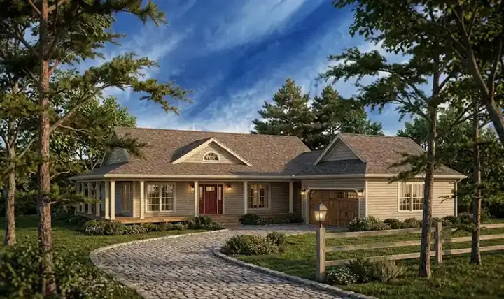 Traditional house plans 48-120 - front exterior, 1,543 sq ft, 3 bed, 2 bath house plans | Monster House Plans