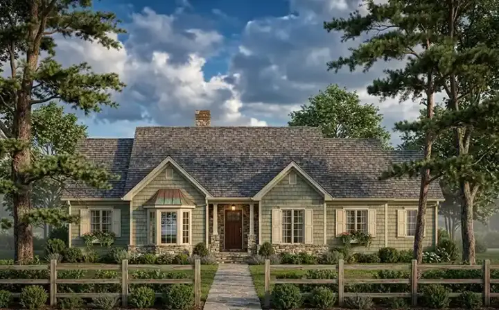 Southern house plans 48-121 - front exterior, 1,588 sq ft, 3 bed, 2 bath house plans | Monster House Plans