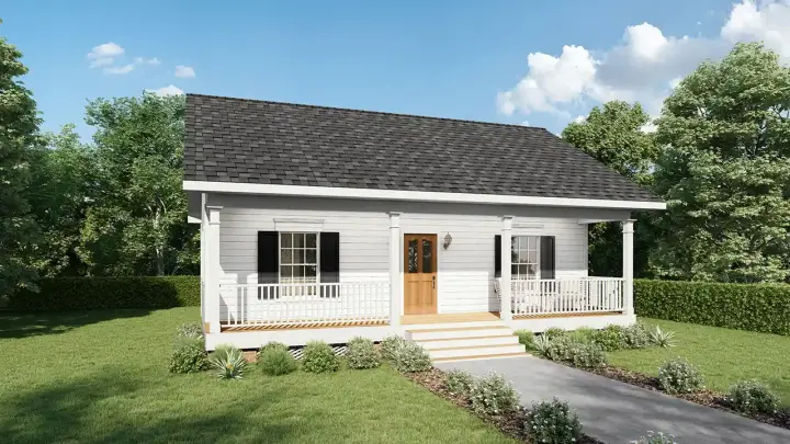 Country house plans 49-101 - front exterior, 864 sq ft, 2 bed, 1 bath house plans | Monster House Plans