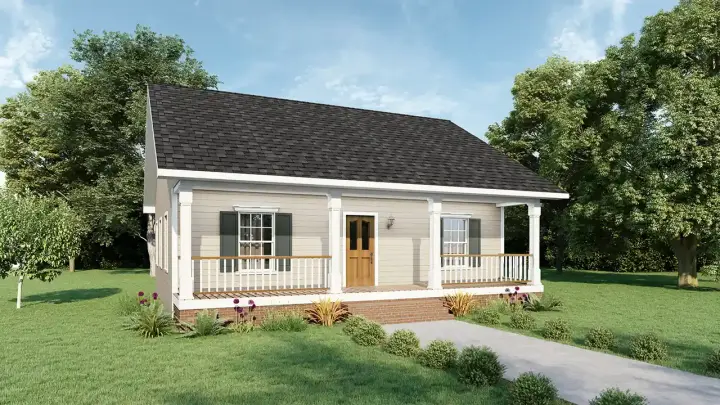 Country house plans 49-103 - front exterior, 1,007 sq ft, 2 bed, 1 bath house plans | Monster House Plans