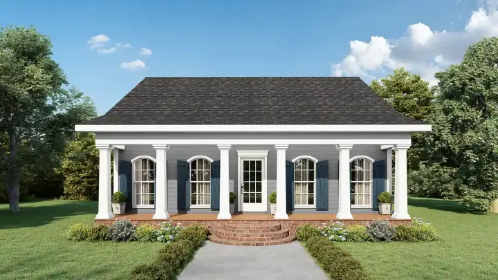 Southern house plans 49-105 - front exterior, 1,097 sq ft, 2 bed, 1 bath house plans | Monster House Plans