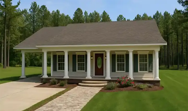 Southern house plans 49-112 - front exterior, 1,301 sq ft, 2 bed, 2 bath house plans | Monster House Plans