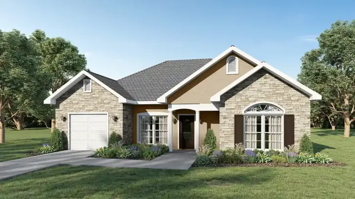 European house plans 49-115 - front exterior, 1,327 sq ft, 2 bed, 1 bath house plans | Monster House Plans