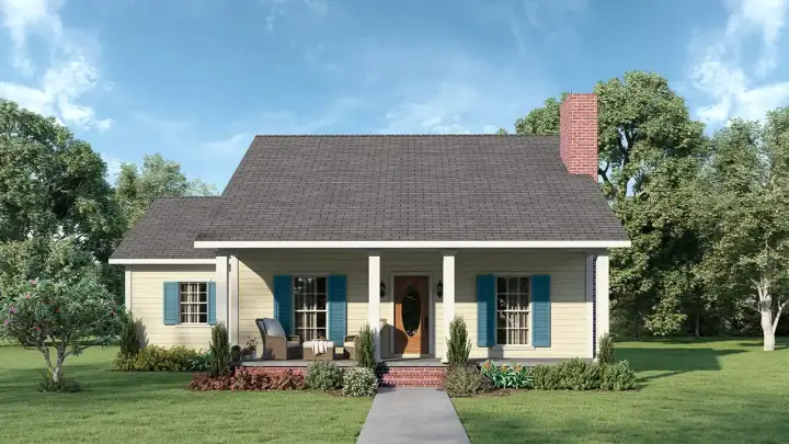 Country house plans 49-116 - front exterior, 1,377 sq ft, 3 bed, 1 bath house plans | Monster House Plans