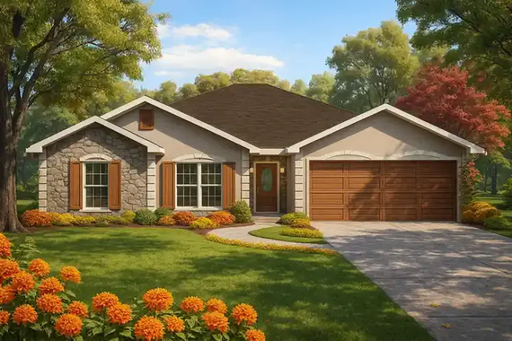 Traditional house plans 49-125 - front exterior, 1,609 sq ft, 3 bed, 2 bath house plans | Monster House Plans
