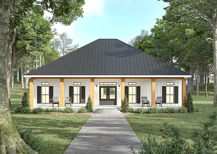 Southern house plans 49-127 - front exterior, 1,640 sq ft, 3 bed, 2 bath house plans | Monster House Plans