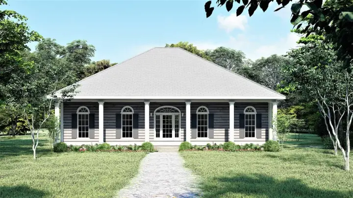 Southern house plans 49-128 - front exterior, 1,640 sq ft, 3 bed, 2 bath house plans | Monster House Plans
