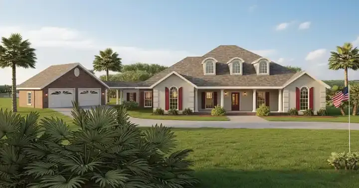 Southern house plans 49-163 - front exterior, 2,421 sq ft, 4 bed, 2 bath house plans | Monster House Plans
