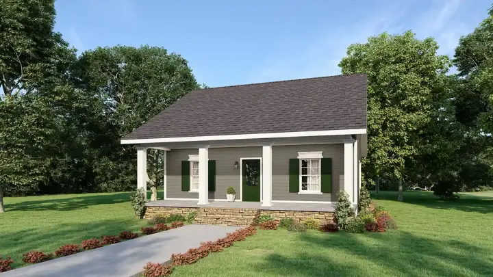 Country house plans 49-189 - front exterior, 992 sq ft, 2 bed, 1 bath house plans | Monster House Plans