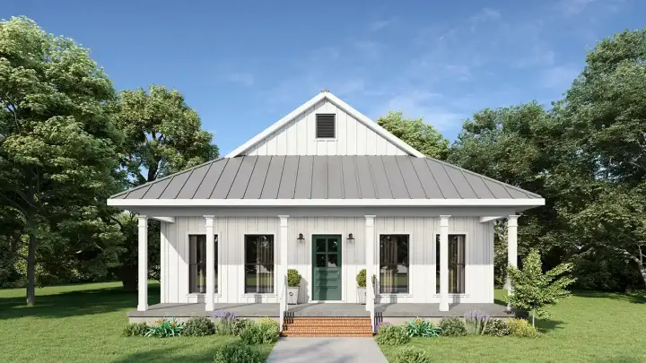 Country house plans 49-204 - front exterior, 890 sq ft, 2 bed, 1 bath house plans | Monster House Plans