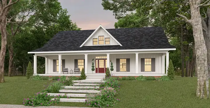Country house plans 49-208 - front exterior, 1,611 sq ft, 3 bed, 2 bath house plans | Monster House Plans
