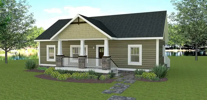 Craftsman house plans 49-212 - front exterior, 1,311 sq ft, 3 bed, 2 bath house plans | Monster House Plans
