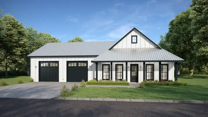Barndominium house plans 49-230 - front exterior, 1,292 sq ft, 2 bed, 2 bath house plans | Monster House Plans