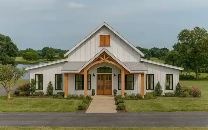 Barndominium house plans 49-231 - front exterior, 2,460 sq ft, 3 bed, 2 bath house plans | Monster House Plans