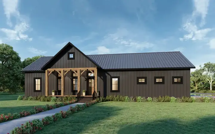 Barndominium house plans 49-233 - front exterior, 1,620 sq ft, 3 bed, 2 bath house plans | Monster House Plans