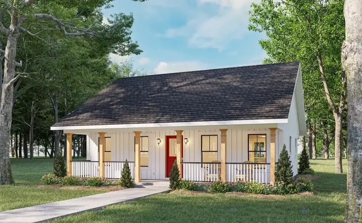 Country house plans 49-234 - front exterior, 792 sq ft, 2 bed, 1 bath house plans | Monster House Plans
