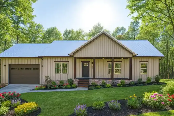 Country house plans 49-241 - front exterior, 1,500 sq ft, 3 bed, 2 bath house plans | Monster House Plans
