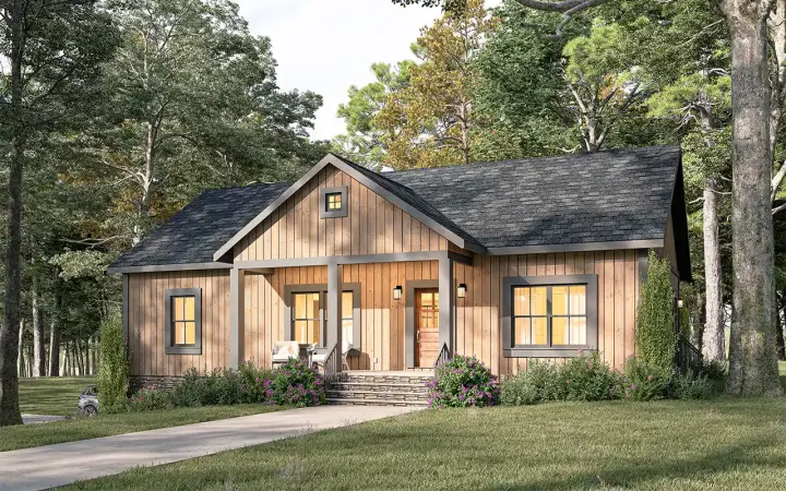 Country house plans 49-243 - front exterior, 1,402 sq ft, 3 bed, 2 bath house plans | Monster House Plans