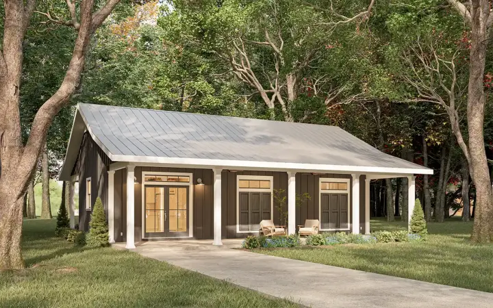 Country house plans 49-251 - front exterior, 800 sq ft, 1 bed, 1 bath house plans | Monster House Plans