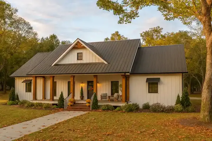 Modern Farmhouse house plans 49-258 - front exterior, 2,481 sq ft, 3 bed, 2 bath house plans | Monster House Plans