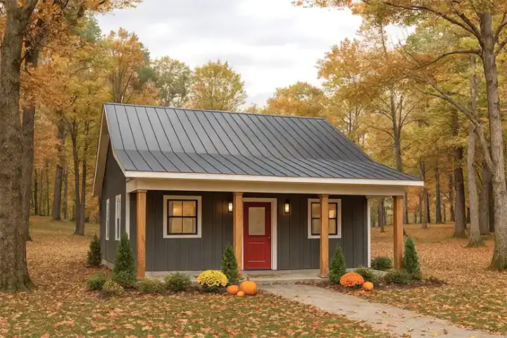 Accessory Dwelling Unit house plans 49-264 - front exterior, 624 sq ft, 2 bed, 1 bath house plans | Monster House Plans
