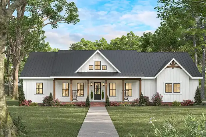 Modern Farmhouse house plans 49-267 - front exterior, 1,900 sq ft, 3 bed, 2 bath house plans | Monster House Plans