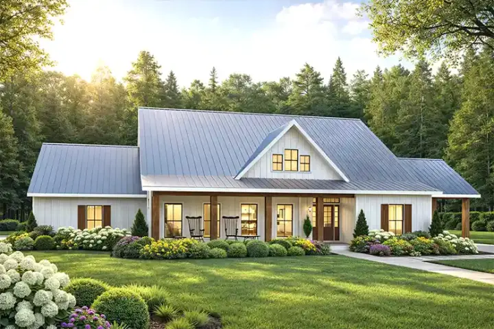 Modern Farmhouse house plans 49-272 - front exterior, 2,215 sq ft, 3 bed, 2 bath house plans | Monster House Plans