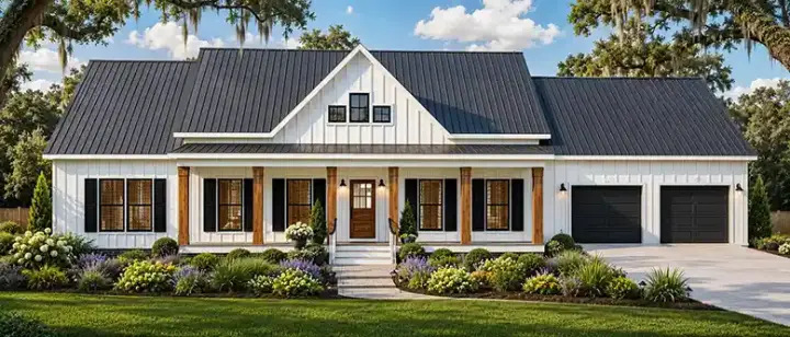 Modern Farmhouse house plans 49-276 - front exterior, 1,795 sq ft, 3 bed, 2 bath house plans | Monster House Plans
